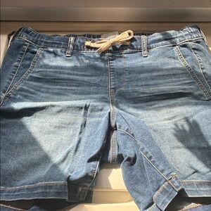 torrid Blue Denim Jean Shorts with Cream Drawstring